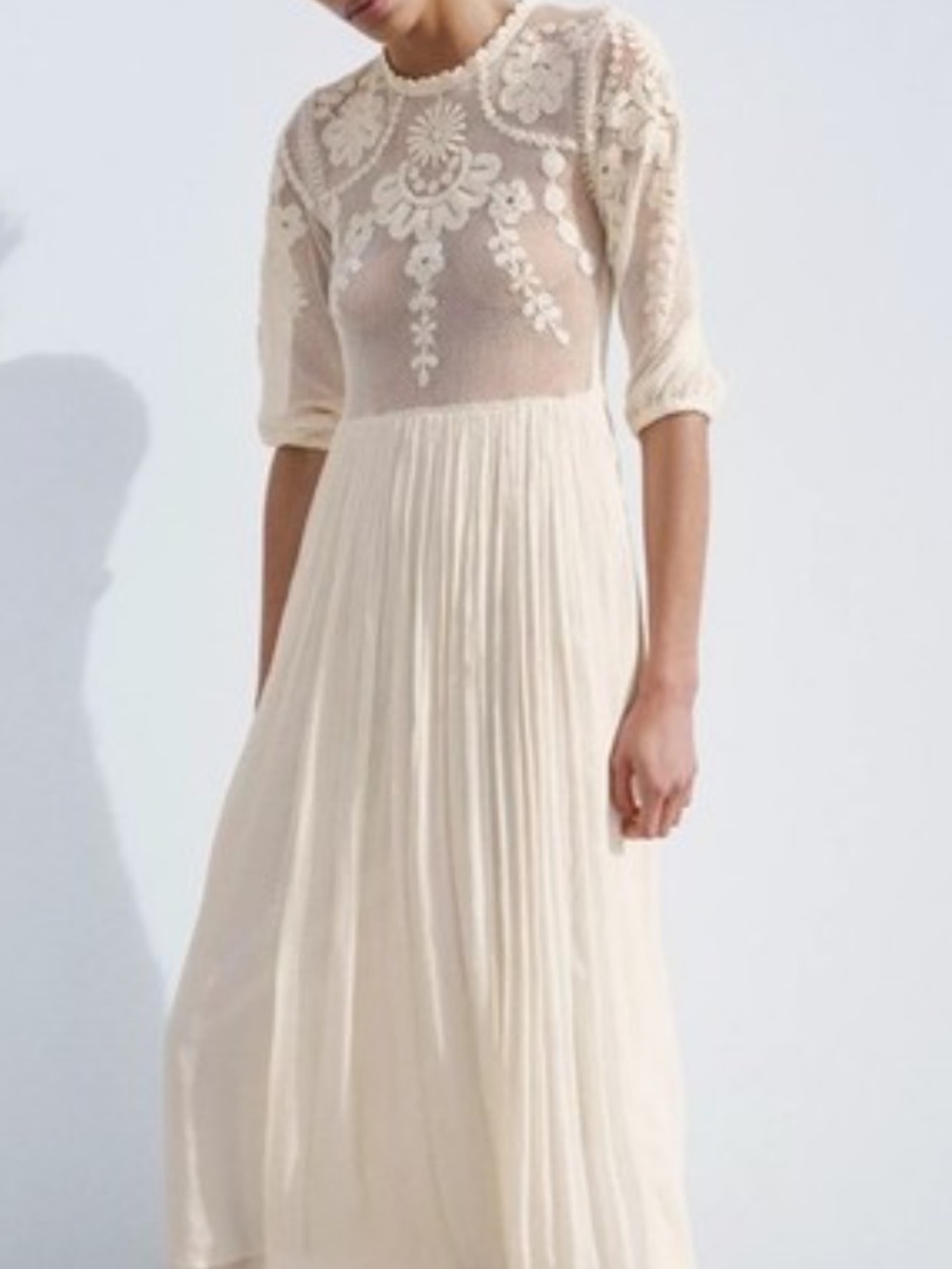 Zara NWT ZW Collection embroidered midi dress ivory 6895/044
